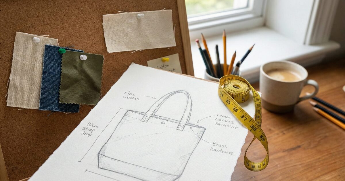 手書きのスケッチと素材サンプル