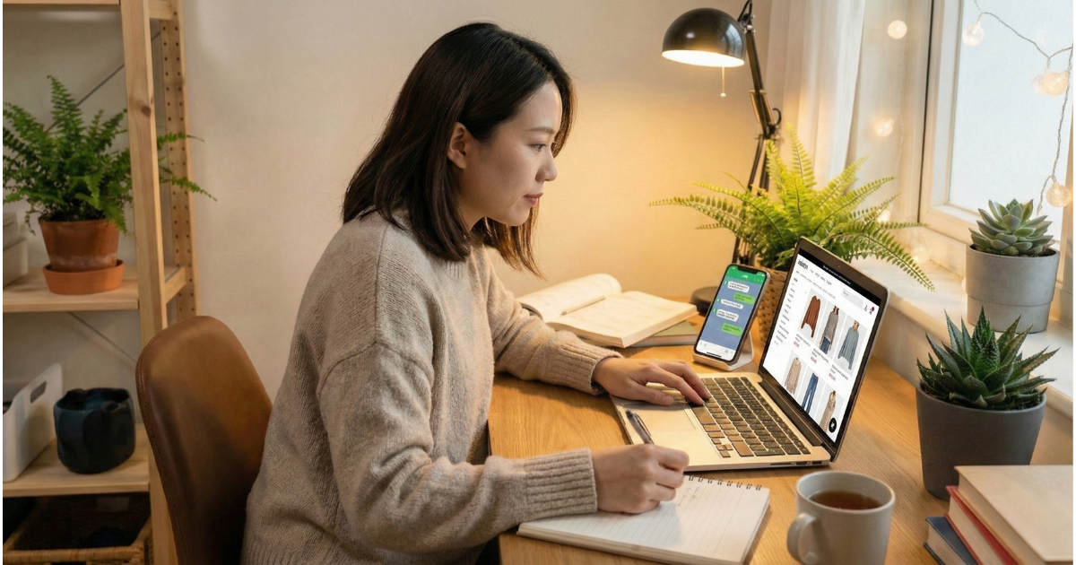 カフェで商品アイデアをスケッチする起業家